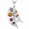 Sterling Silver Baltic Amber Multi Color Artist Painter's Palette Pendant Necklace Jewelry 18" Free Rolo Chain - CD183R60A8O