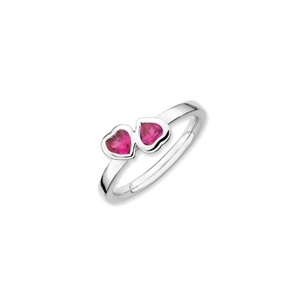 Sterling Silver Stackable Double Heart Created Ruby Ring - CL118CS6S9L