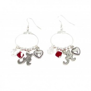 Alabama Crimson Tide Red Austrian Crystal Heart Logo Charms Hoop Earrings UA - C211QZTSOE1