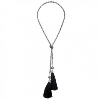 D EXCEED Long Knotted Chain Necklace with Double Tassel for Women - Silver / Black - CQ12LBDZ2VN