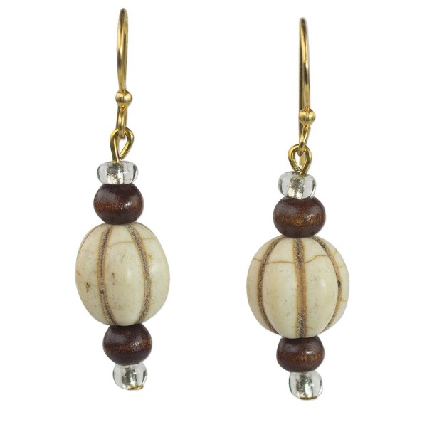 NOVICA Brass Glass Wood Beaded Earrings 'Xoexe' - CY182HTILUE