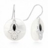 Sterling Silver Hamsa Hand of Fatima Onyx Mother of Pearl Shell Disk Round Dangle Earrings 1.15" - CQ12DL2C7ER