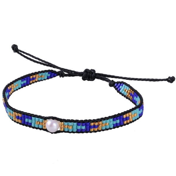 KELITCH Pearl Sead Beaded Wax rope Charm Wrap Bracelets Handmade Friendship New Women Jewelry - Blue N - CB187Q6N8ZO