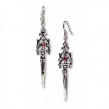 Gothic Skull Dagger Medieval Renaissance Dangle Earrings with Red Austrian Crystals - C911DXG3JHL