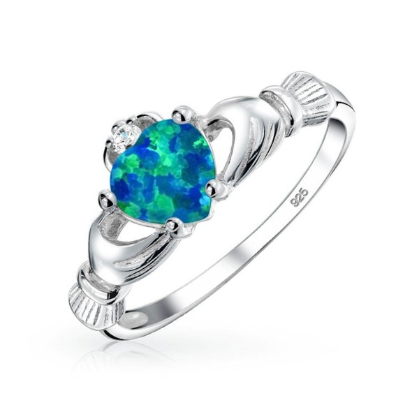 Celtic Heart Synthetic Blue Opal Claddagh Ring 925 Silver - C111PCMZ3N7