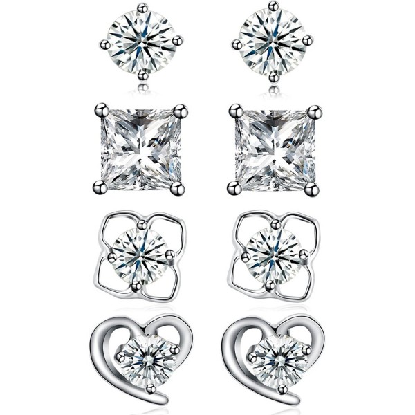 Sterling Silver Cubic Zirconia Stud Earrings Set for Women Teen Girls Small Silver Studs Ear Rings- by DreamSter - C31897MK5TI