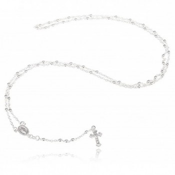925 Sterling Silver 3mm 24 Inch Beaded Rosary Necklace with Dangling Cross (I-1520) - C211V0D41H1