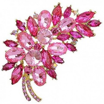 Bai You Mei Womens Vintage Brooches and Pins Fashion Feather Design Crystal Rhinestone Brooch - Golden + Rose Red - C2182YDH68X