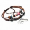 Namaste and Lotus Charm Genuine Leather Handcrafted Beaded Zen Bracelet in Gift Box - CJ12CJ90VXH