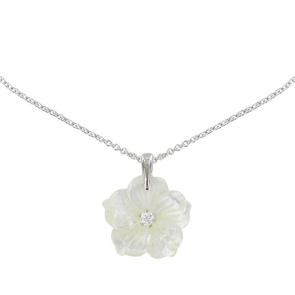 Les Poulettes Jewels - Silver Pendant Necklace Mother of Pearl Flower - C212JJ2SY2H