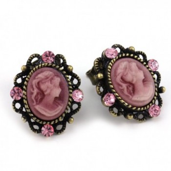 Cute Small Hot Pink Cameo Stud Post Earrings Fashion Jewelry for Women - CZ110PUHGTP