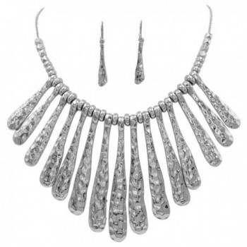 Silver Tone Boutique Stlye Bib Statement Necklace & Earring Set - CB180WN3SU3