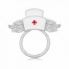 MANZHEN White Enamel Nurse Hat with Wings Brooch Magnetic Eyeglass Holder Nurse Gift - silver - CB18607DN67