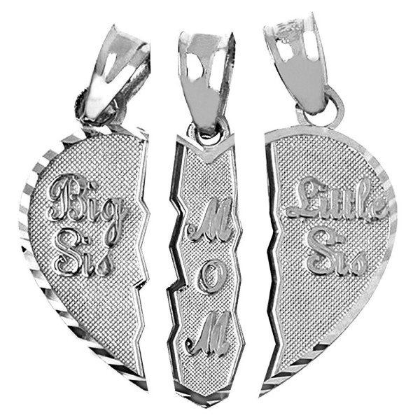 Textured Sterling Silver 3-Piece Mom and Daughters Breakable Heart Necklace Pendant - CQ11N9HH6EV