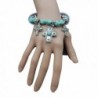 TFJ Women Elastic Bangle Bracelet Fashion Jewelry Western Cross Turquoise Blue Beads - C912CQVNEOL
