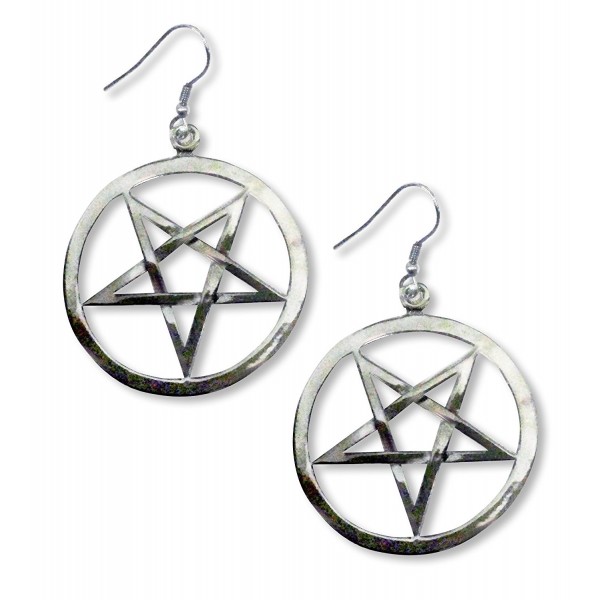 Gothic Inverted Pentacle Pewter Medieval Renaissance Dangle Earrings - CN11C5GKB3Z