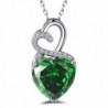 Caperci Sterling Silver Created Gemstone Double Heart Pendant Necklace for Women- 18'' - Emerald - C112N184MTD