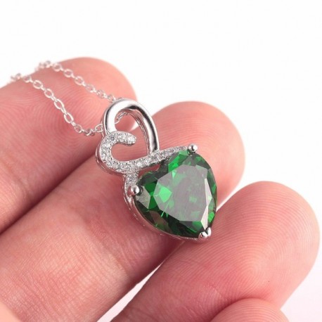 Sterling Silver Created Gemstone Double Heart Pendant Necklace for ...