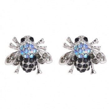 EVER FAITH Austrian Crystal Lovely Little Honeybee Insect Animal Stud Earrings Blue Silver-Tone - CG11LXSC8W3