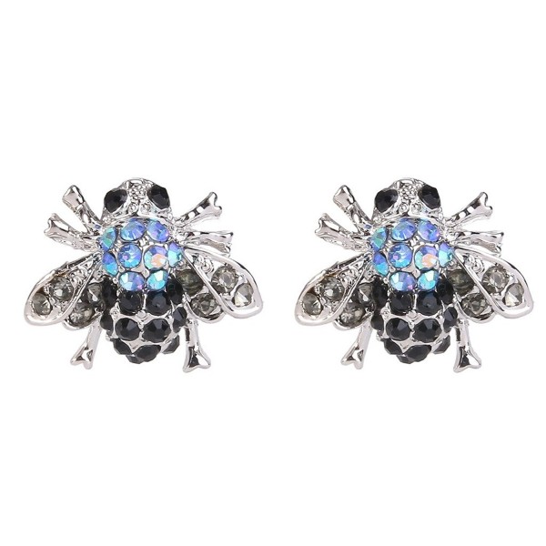 EVER FAITH Austrian Crystal Lovely Little Honeybee Insect Animal Stud Earrings Blue Silver-Tone - CG11LXSC8W3