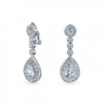 Bling Jewelry CZ Teardrop Bridal Drop Earrings Clip On Rhodium Plated Brass - C811BKYJFQH