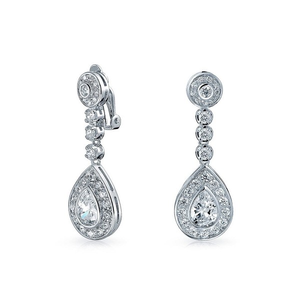 Bling Jewelry CZ Teardrop Bridal Drop Earrings Clip On Rhodium Plated Brass - C811BKYJFQH