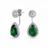 Bling Jewelry Synthetic Green Onyx Teardrop Back and Front Earrings Rhodium Plated Brass - CZ11TL7YM4P