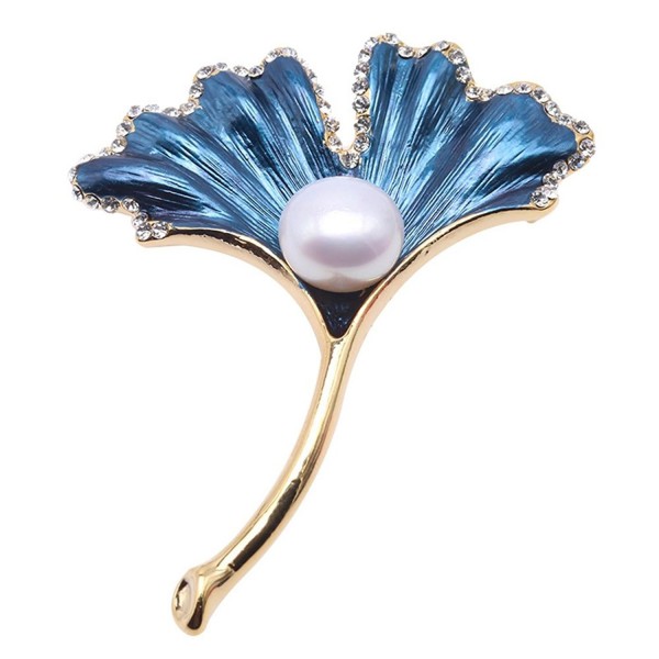 JYX Fine Brooch Gingko-style White Freshwater Pearl Brooch - Blue - C6189U4EAYS