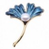 JYX Fine Brooch Gingko-style White Freshwater Pearl Brooch - Blue - C6189U4EAYS