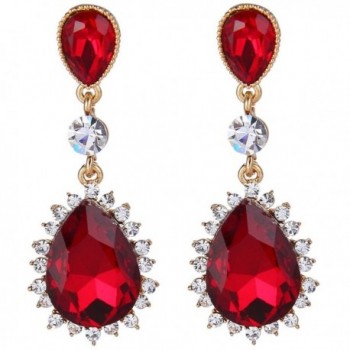 EleQueen Women's Gold-tone Austrian Crystal Party Double Teardrop Dangle Earrings - Gold-tone Red Ruby Color - CG1268XQOCR