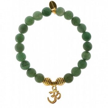 EvaDane Natural Green Aventurine Gemstone Tibetan Bead Om Charm Stretch Bracelet - CZ12DR1AVGR