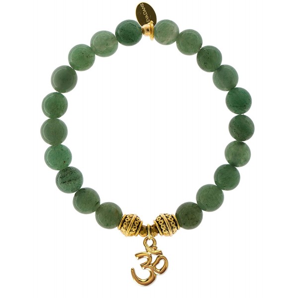 EvaDane Natural Green Aventurine Gemstone Tibetan Bead Om Charm Stretch Bracelet - CZ12DR1AVGR