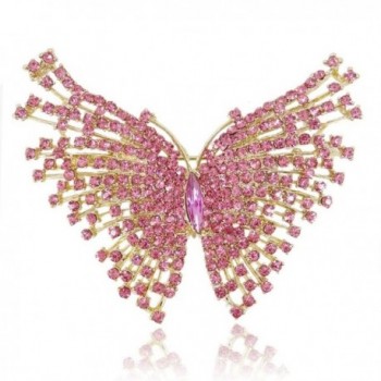 EVER FAITH Gold-Tone Butterfly Brooch Pink Austrian Crystal - C911BGDLGTV