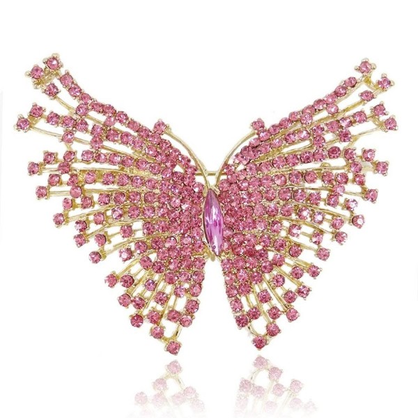 EVER FAITH Gold-Tone Butterfly Brooch Pink Austrian Crystal - C911BGDLGTV