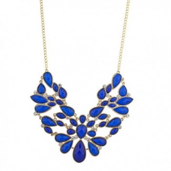 Lux Accessories Blue Floral Piece Statement Necklace - CG12HJJ02MH