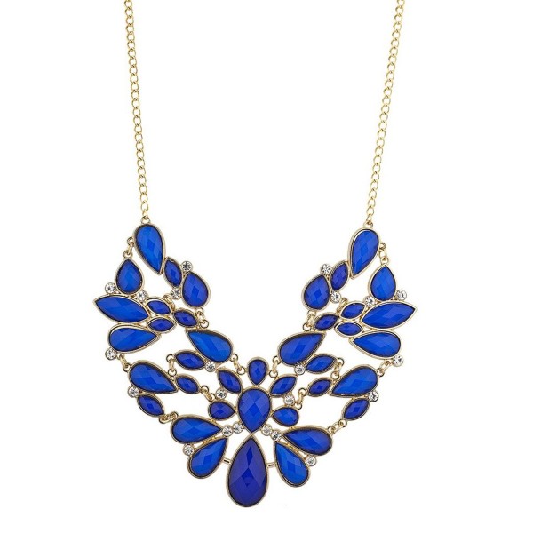 Lux Accessories Blue Floral Piece Statement Necklace - CG12HJJ02MH