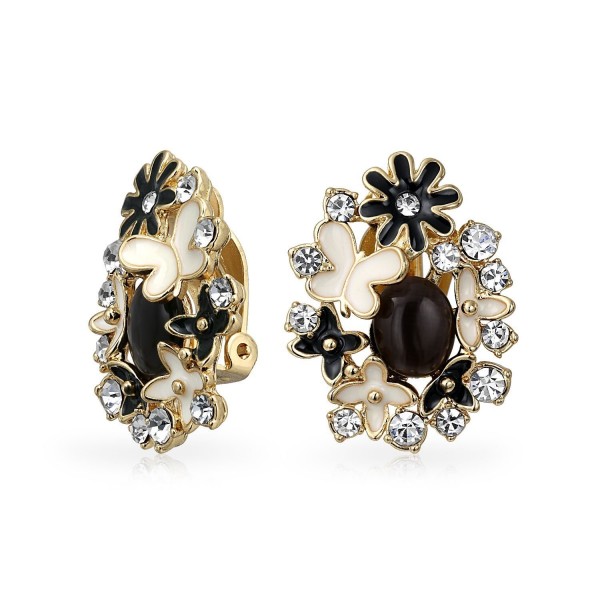 Bling Jewelry Gold Plated Brass Enamel Black Cats Eye Garden Clip On Earrings - CV11F0XRLWJ