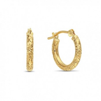 14k Yellow Gold Hand Engraved Diamond-cut Round Hoop Earrings- (0.5 inch Diameter) - CJ17Z3KDE3H