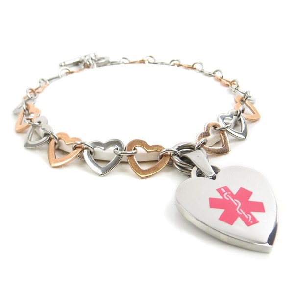 MyIDDr - Pre-Engraved & Customized Women's Breast Cancer Toggle Medical Charm Bracelet- Rose Steel Heart - CD11HUY5MC7