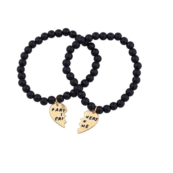 Lux Accessories Black Beaded Partners In Crime BFF Best Friends Matching Bracelet Set - CO120RWU9R1