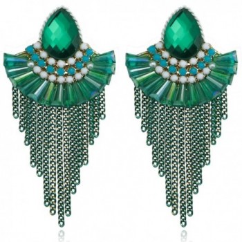 Women's Vintage Tassel Teardrop Crystal Resin Bead Chandelier Dangle Pierced Earrings for Women - Green - CG1820K79S4