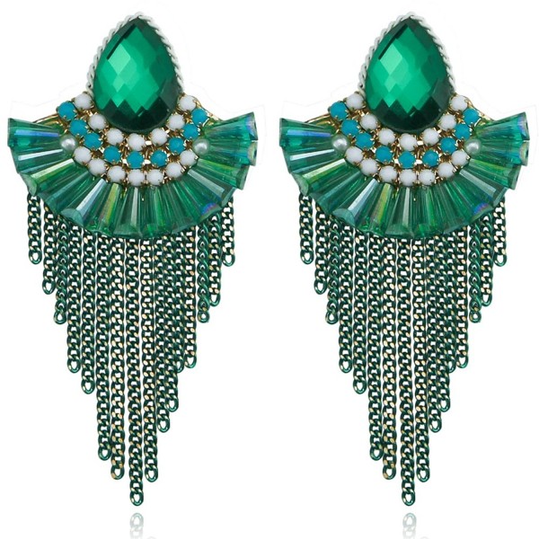 Women's Vintage Tassel Teardrop Crystal Resin Bead Chandelier Dangle Pierced Earrings for Women - Green - CG1820K79S4