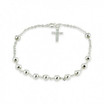 Sterling Silver Bead Station Chain Bracelet with Dangling Cross - CZ185XC930N