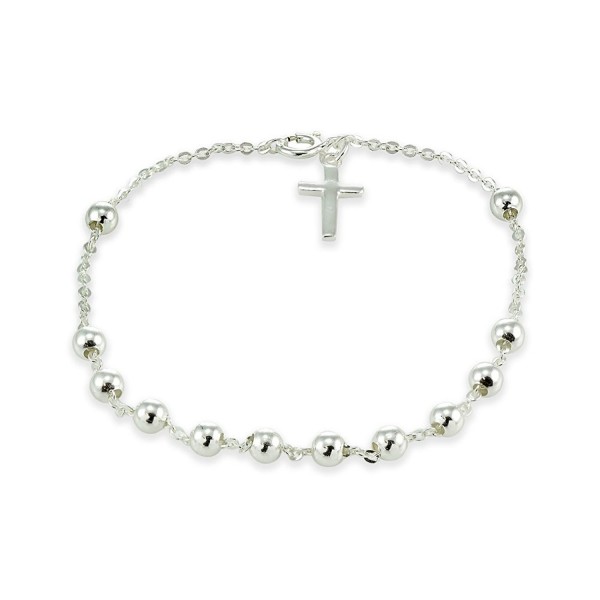 Sterling Silver Bead Station Chain Bracelet with Dangling Cross - CZ185XC930N