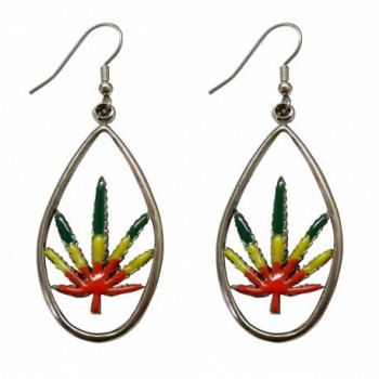 Rasta Marijuana Weed Pot Leaf Dangle Earrings Three Color Enamel on Pewter - C311CIIOF1T