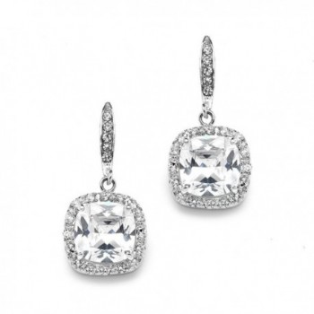 Mariell Cushion Cut Cubic Zirconia Wedding- Bridal CZ Earrings in Rhodium with Pave Frame & French Wire - C411ZP6UJED