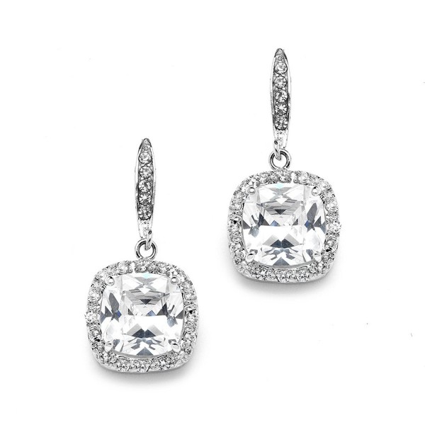 Mariell Cushion Cut Cubic Zirconia Wedding- Bridal CZ Earrings in Rhodium with Pave Frame & French Wire - C411ZP6UJED