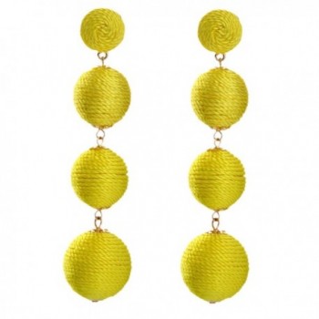 Bohemian Yellow silk POM Ball Earrings Hanging Long Drop Earrings for Women - CY184YIAHM9