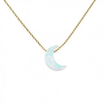 White Moon Opal Gold Plated 925 Sterling Silver Necklace - Crescent Moon Pendant Necklace - CJ183L42XWI