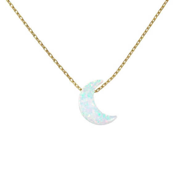 White Moon Opal Gold Plated 925 Sterling Silver Necklace - Crescent Moon Pendant Necklace - CJ183L42XWI